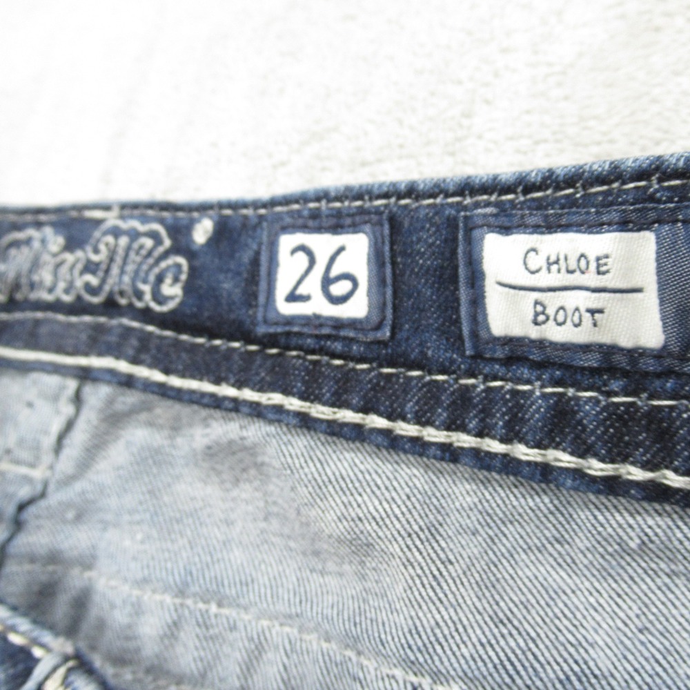 Miss Me Jeans Womens 26 Dark Wash Embellished Hemmed Whisker Chloe Bootcut 28x30 - Picture 4 of 16
